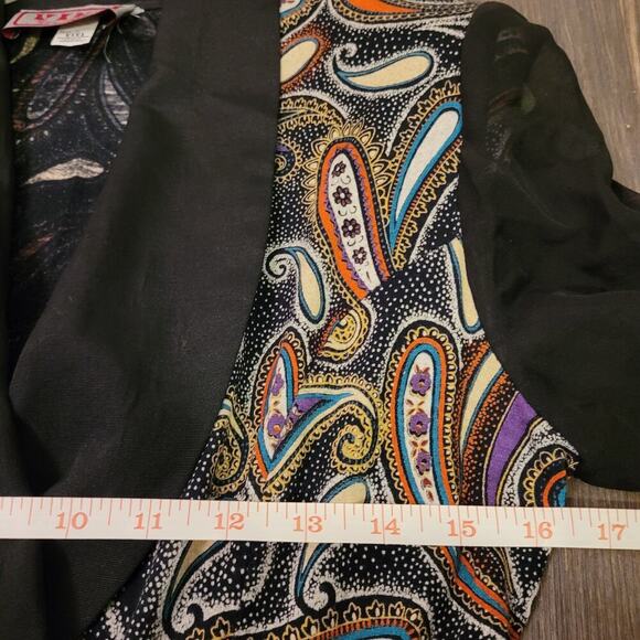 Vintage Vivi Womens Paisley Button Down Dress S Black Shawl Neck Sheer Sleeve - Picture 11 of 14
